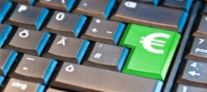 Black keyboad with green "shop" button
